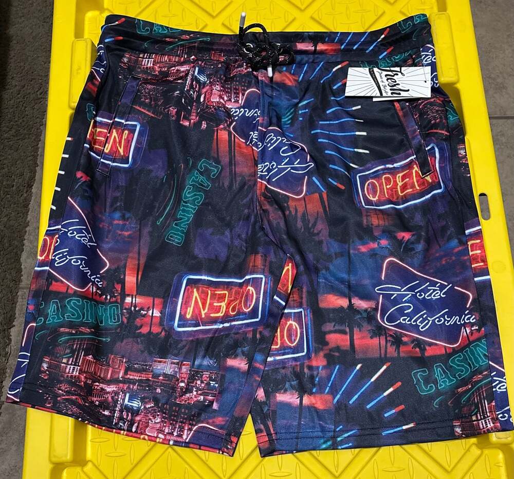 Fresh Prints of Bel-Air Men's Neon Casino Hotel California Graphic Print Drawstr